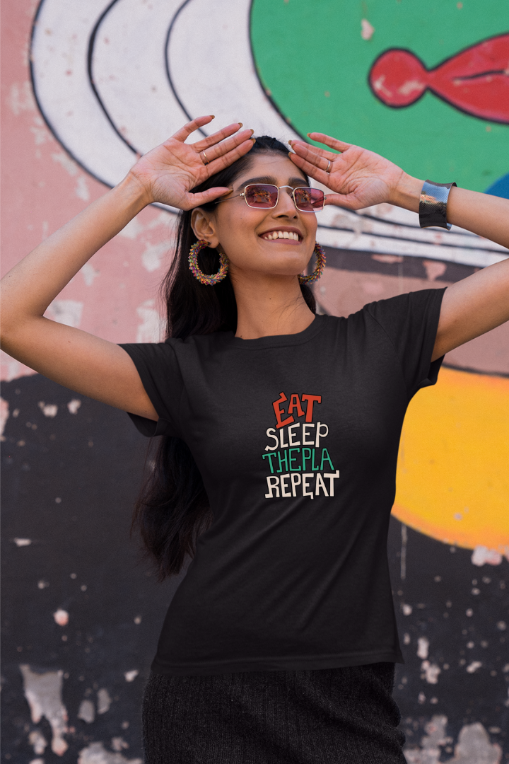 Eat Sleep Thepla Repeat- Premium Black Women T-shirt