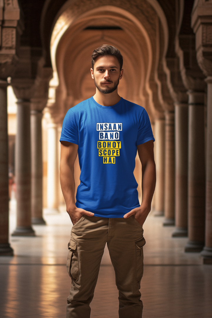 Insaan Bano Bohot Scope Hai- Premium Blue Men T-shirt