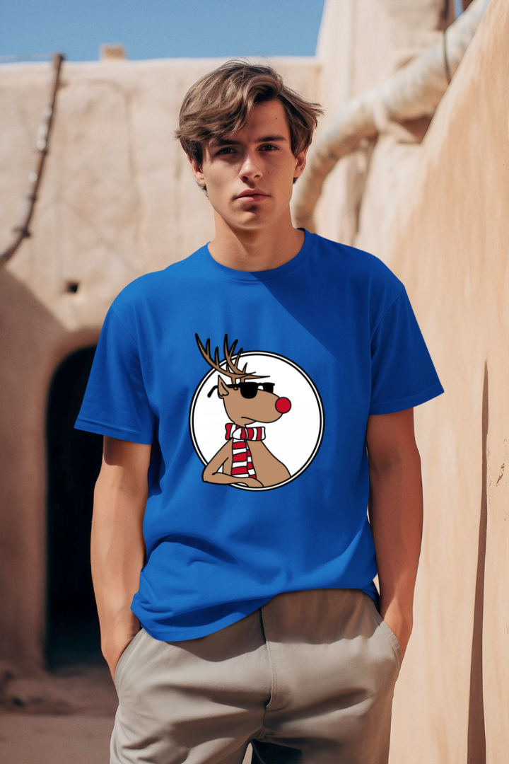 Christmas Reindeer - Premium Blue Men T-shirt