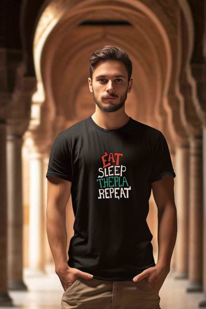 Eat Sleep Thepla Repeat- Premium Black Men T-shirt