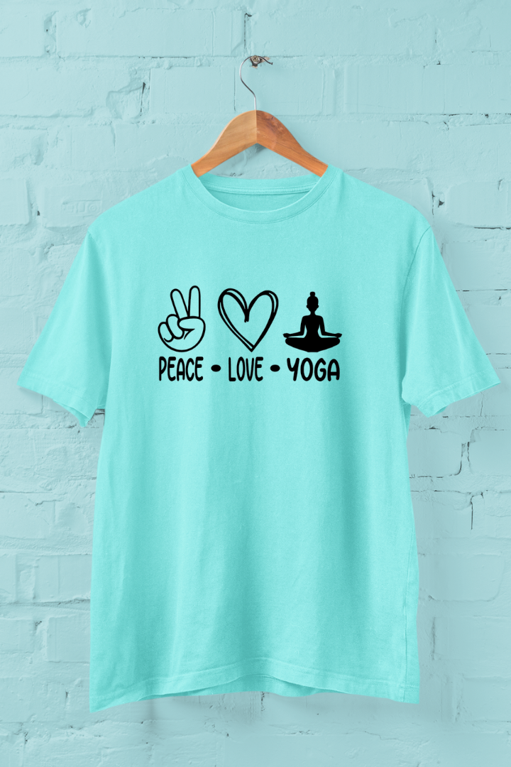Peace Love Yoga Theme Unisex Cotton Tshirt