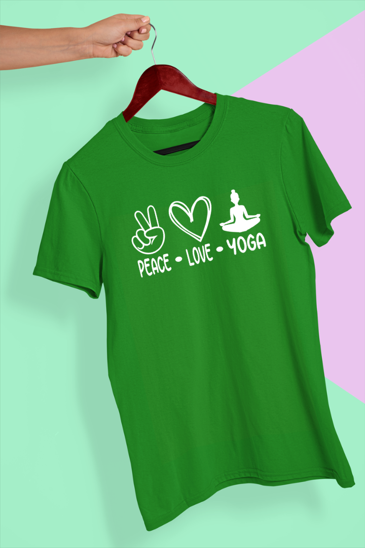 Peace Love Yoga Theme Unisex Cotton Tshirt