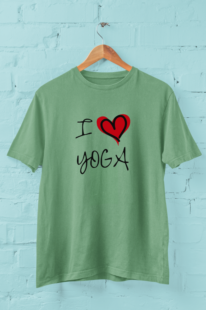 I Love Yoga Theme Cotton Unisex T-shirt