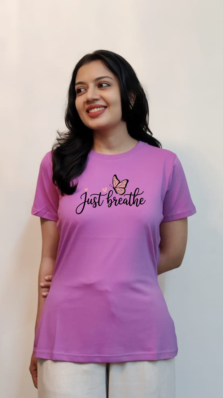 Just Breathe Printed Premium Cotton Women T-shirt