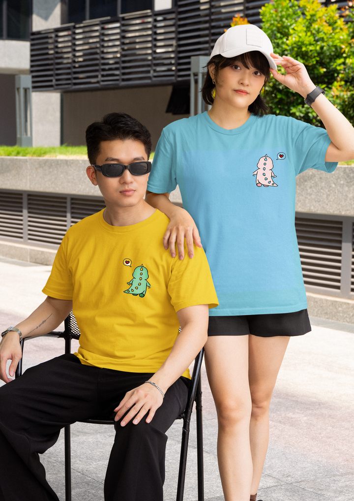 Cute Dino Friendship Theme Unisex Regular Fit T-shirt