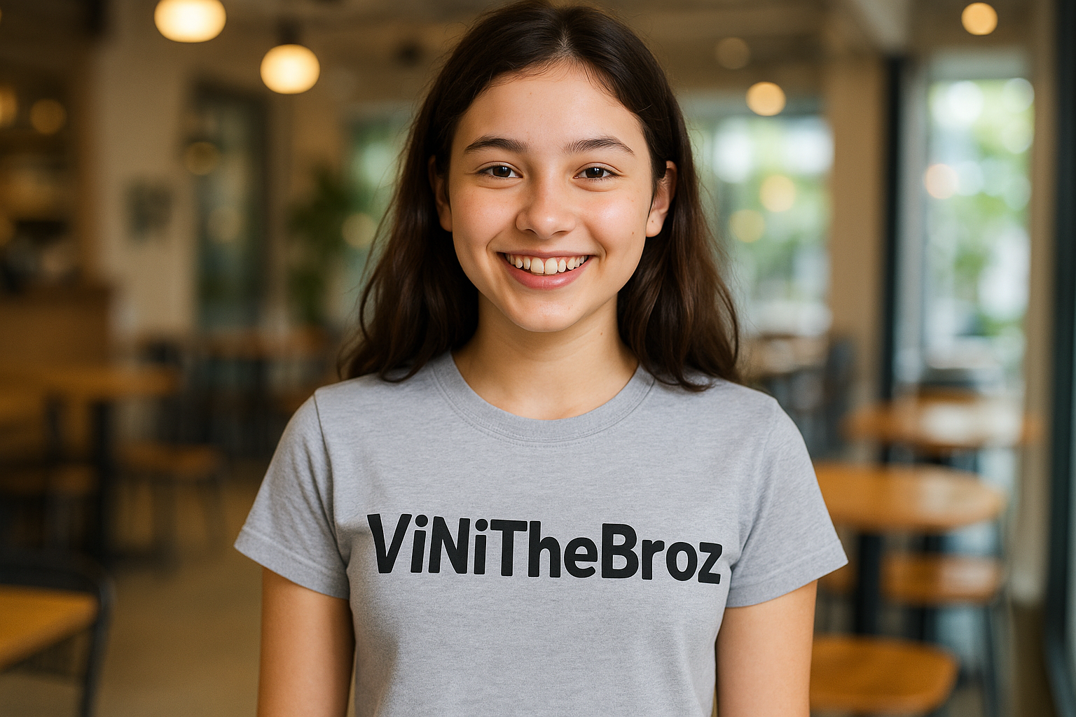 A cute teenager girl with a t shirt written on it ViNiTheBroz