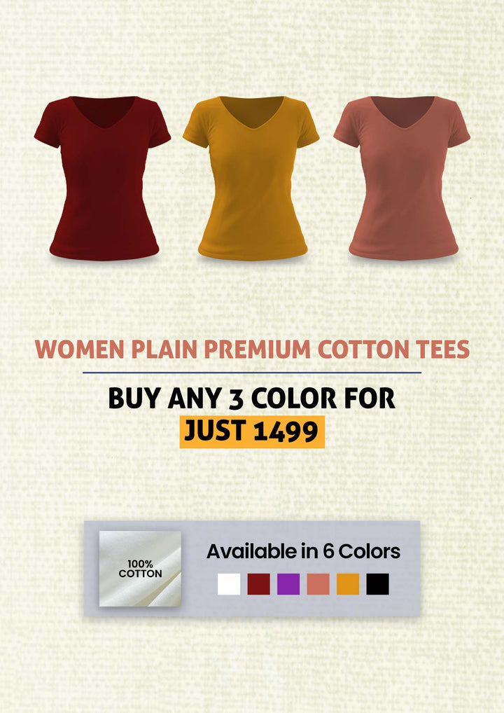 Pick Any 3 – Women Solid Slim Fit Premium Cotton Tees